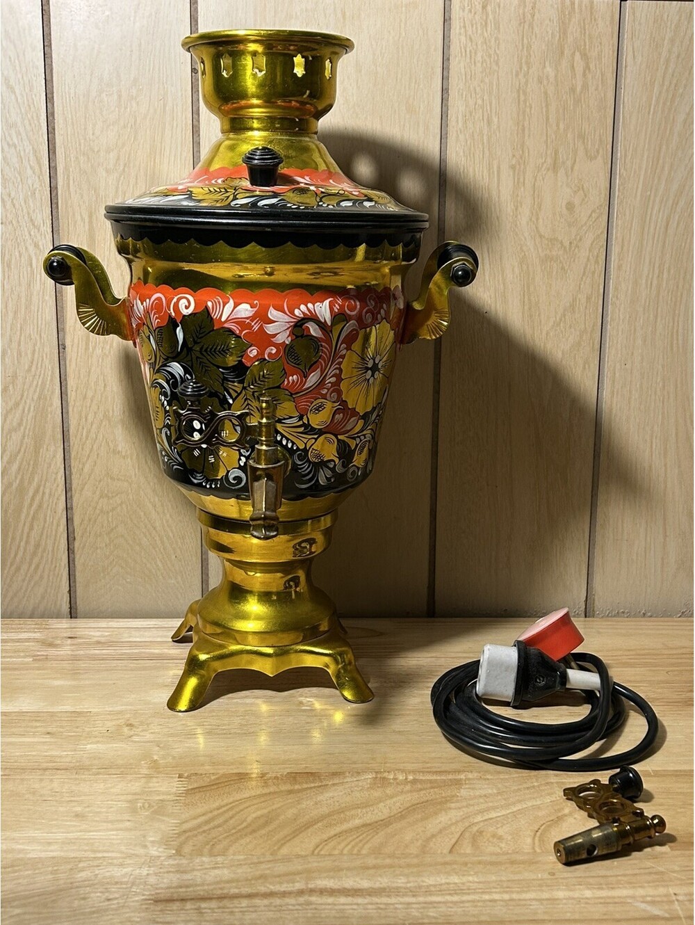 Rare Design-Vintage Khokhloma Russian Tea Tula Electric Soviet Samovar 1970’s
